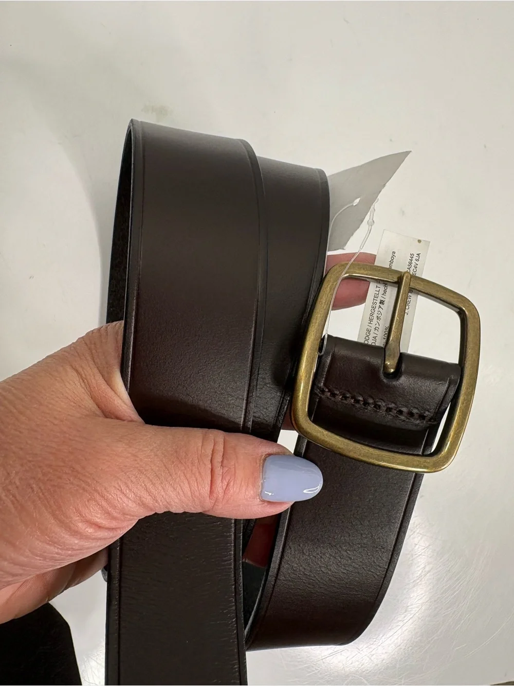 J. Crew Men's Dark Brown Leather Belt with Brass Buckle NWT. Size 38